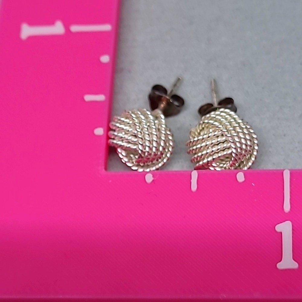 Sterling Silver Love Knot Stud Earrings Woman Silver Woven Rope Design Textured - Picture 7 of 8